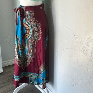 Bohemian Maxi Skirt in Burgundy and Blue